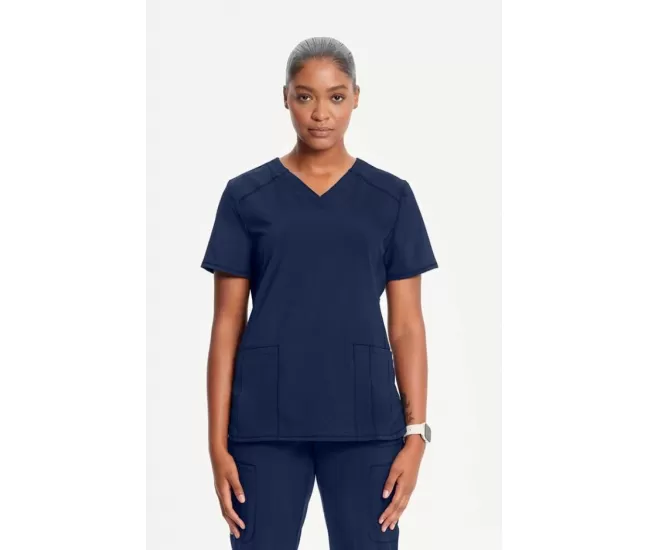 Women's 2-Pocket Shirttail Knit V-Neck Scrub Top CK865A Navy