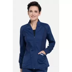 Women's Zip Front High-Low Solid Scrub Jacket WW301 Navy