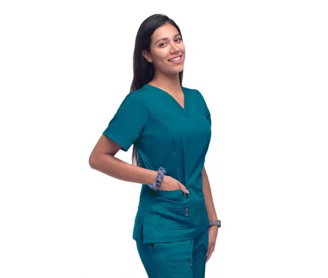 Women's Elevated V-neck Scrub Top P4212 Carribean Blue