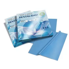 Koferdamo guma šviesiai mėlyna 15 x 15 cm be latekso medium, 36 vnt. Koferdamo guma šviesiai mėlyna 15 x 15 cm be latekso medium, 36 vnt.