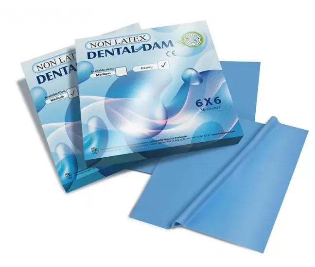 Koferdamo guma šviesiai mėlyna 15 x 15 cm be latekso medium, 36 vnt.