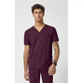 Men's 3-Pocket V-Neck Scrub Top IN651A Wine