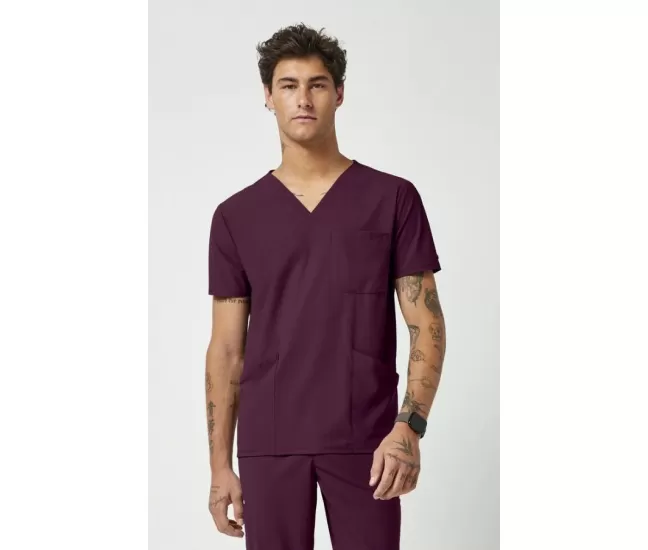 Men's 3-Pocket V-Neck Scrub Top IN651A Wine Men's 3-Pocket V-Neck Scrub Top IN651A Wine