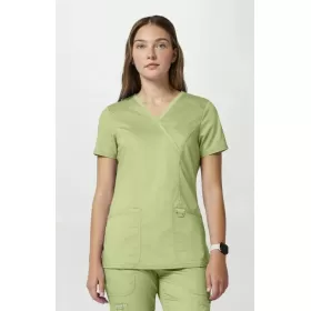Women's Shaped 3-Pocket Mock Wrap Scrub Top WW610 Cucumber