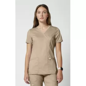 Women's Shaped 3-Pocket Mock Wrap Scrub Top WW610 Khaki