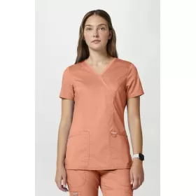 Women's Shaped 3-Pocket Mock Wrap Scrub Top WW610 Papaya Juice