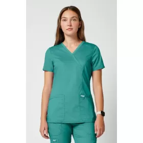 Women's Shaped 3-Pocket Mock Wrap Scrub Top WW610 Soft Marine