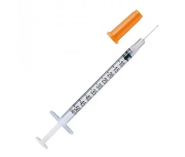 Insulininiai švirkštai su fiksuota adata 30G, sterilūs, 0.5 ml, 10 vnt.