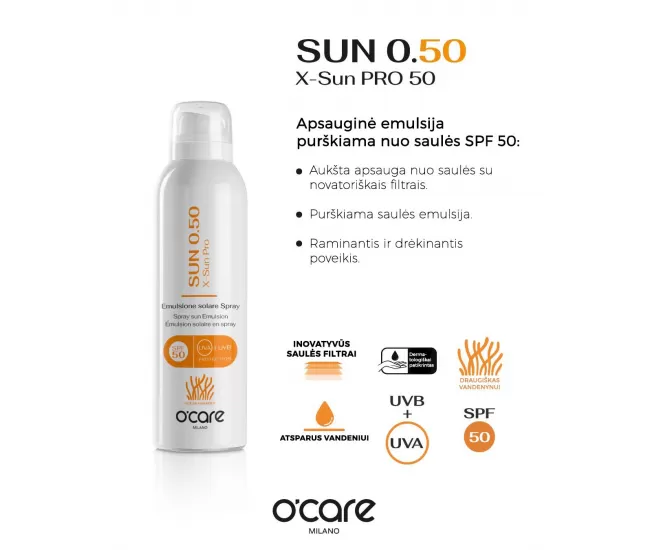 Apsauginė emulsija purškiama nuo saulės SPF50, X-Sun Pro, 150ml, OCare Apsauginė emulsija purškiama nuo saulės SPF50, X-Sun Pro, 150ml, OCare