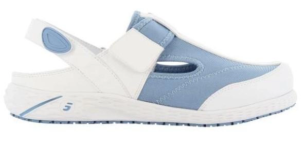 Sintetinės odos medicininės darbinės klumpės ALIZA, balta-mėlyna