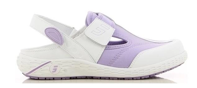 Sintetinės odos medicininės darbinės klumpės ALIZA, balta-violetinė