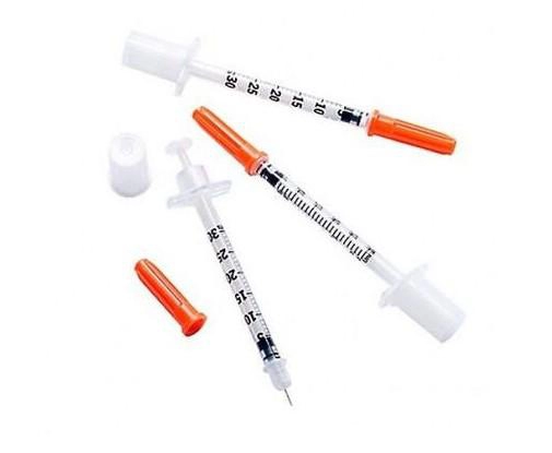 Insulininiai švirkštai su fiksuota adata 30G, sterilūs, 0.3 ml, 100 vnt.